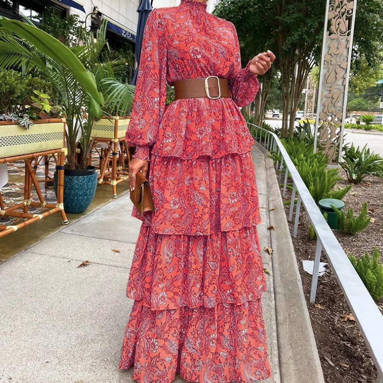 Elegantes Langarm Boho Kleid Anne für Hochzeitsgäste in Rot