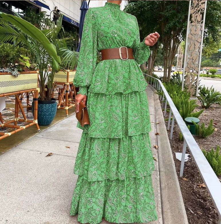 Elegantes Langarm Boho Kleid Anne für Hochzeitsgäste in Grün