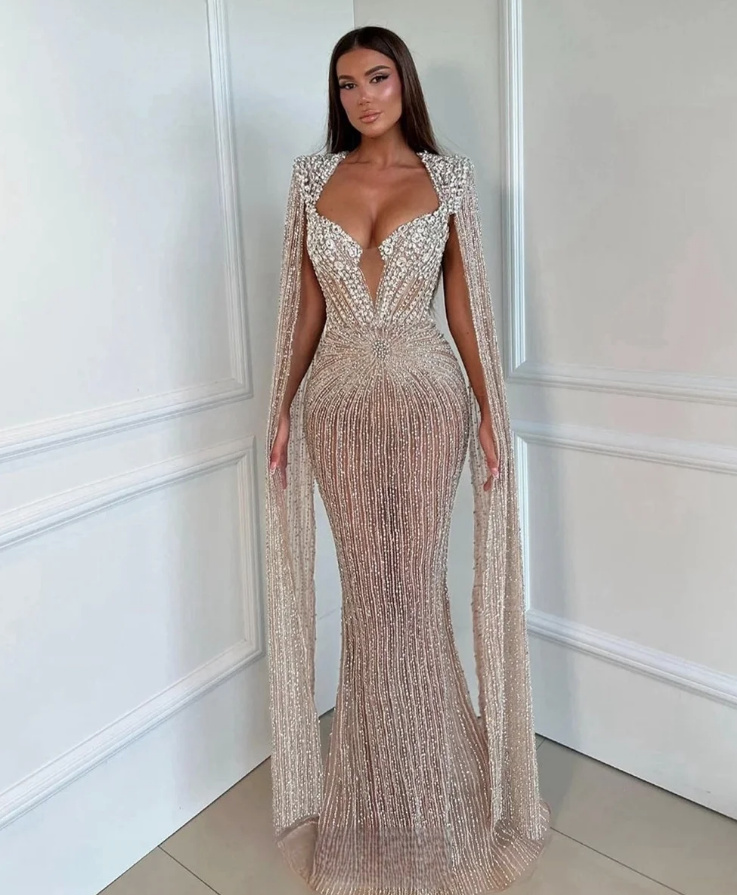 Bleistift Bodycon Standesamtkleid Anneke mit Sexy V Ausschnitt und Perlen Strass Applikationen