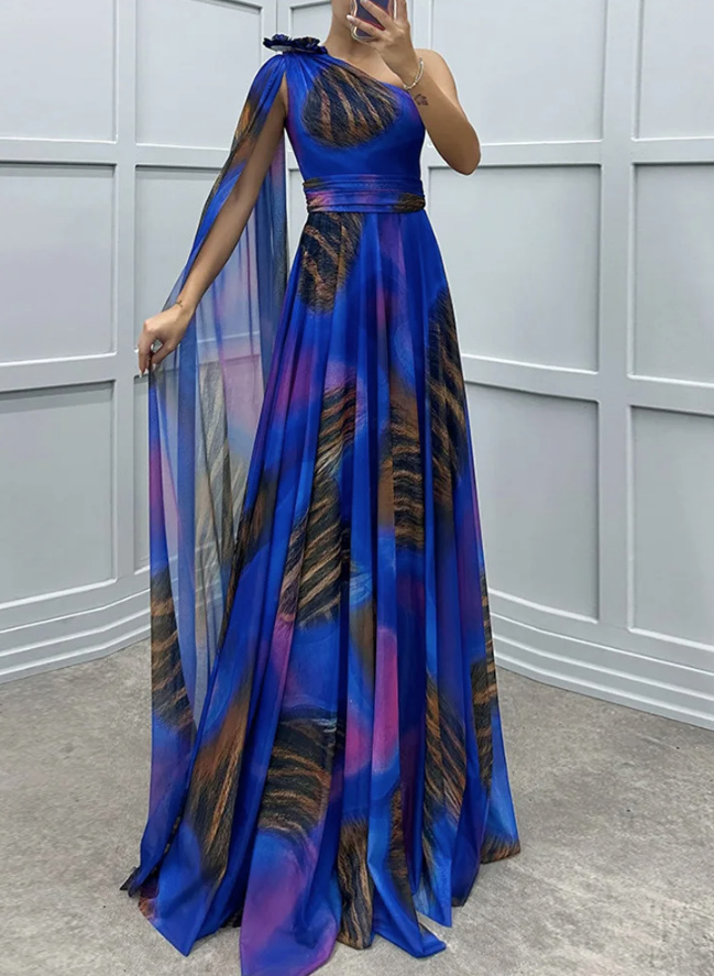 A Linie Chiffon One Shoulder Kleid Annesca Elegant für Hochzeitsgäste in Navyblau
