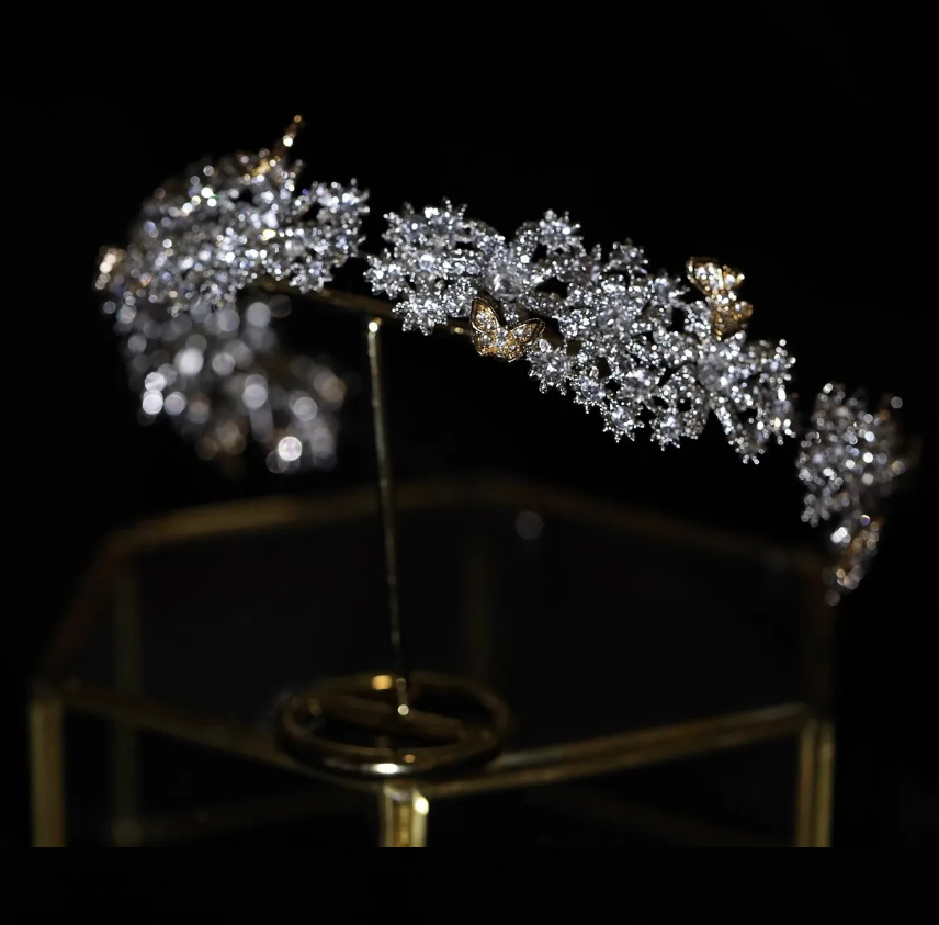  Boho Strass Braut Tiara Diadem Alara mit Goldene Schmetterlinge