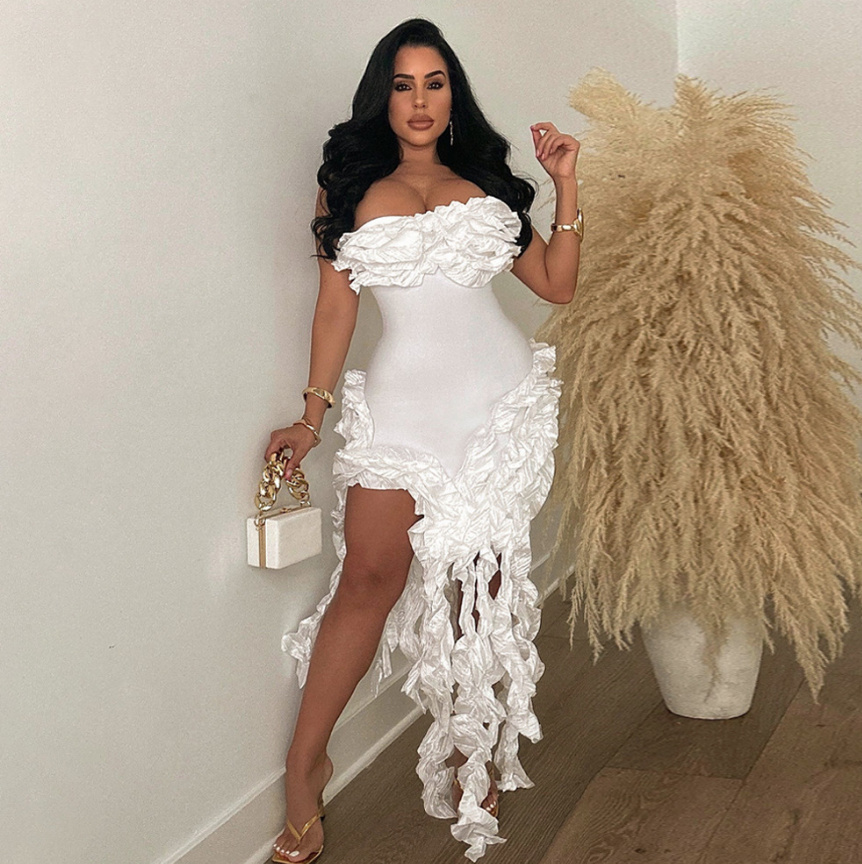 Schulterfreies Bleistift Standesamtkleid Annett Asymmetrisch