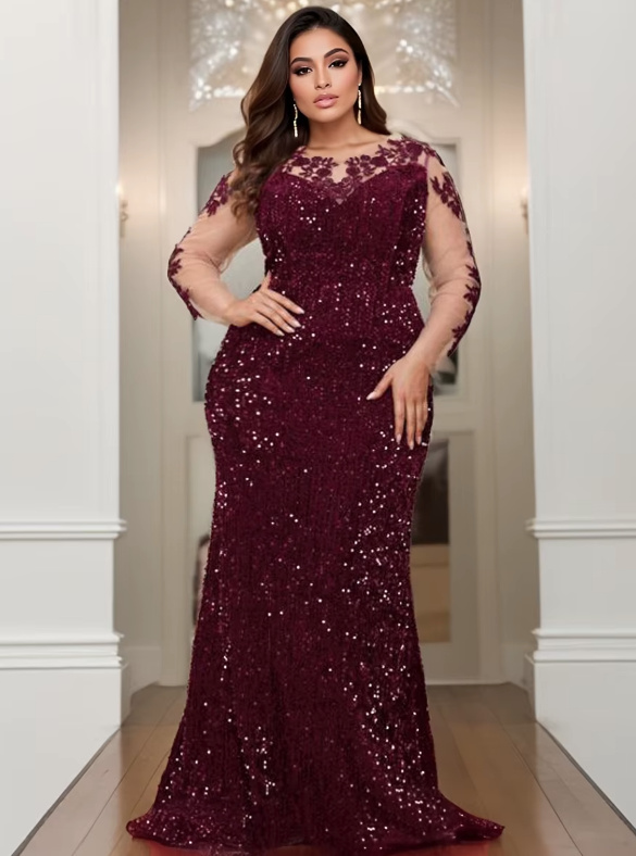 Fit and Flare Glitzer Brautjungfernkleid Eltje Bodenlang in Dunkelrot