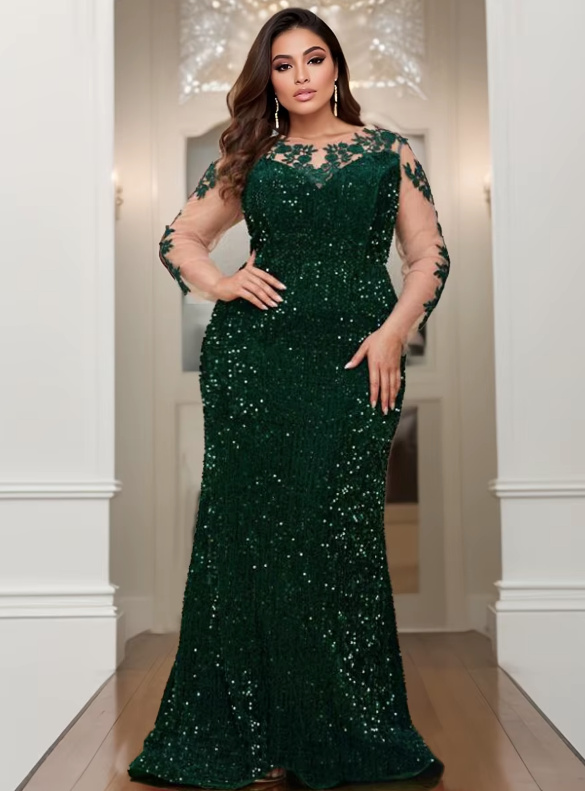 Fit and Flare Glitzer Brautjungfernkleid Eltje Bodenlang in Dunkelgrün