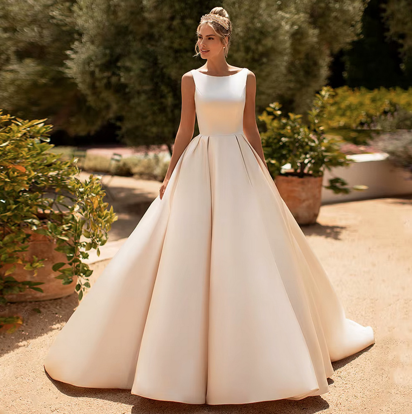 A Linie Satin Brautkleid Cariba Klassisch mit Spitze am Rücken