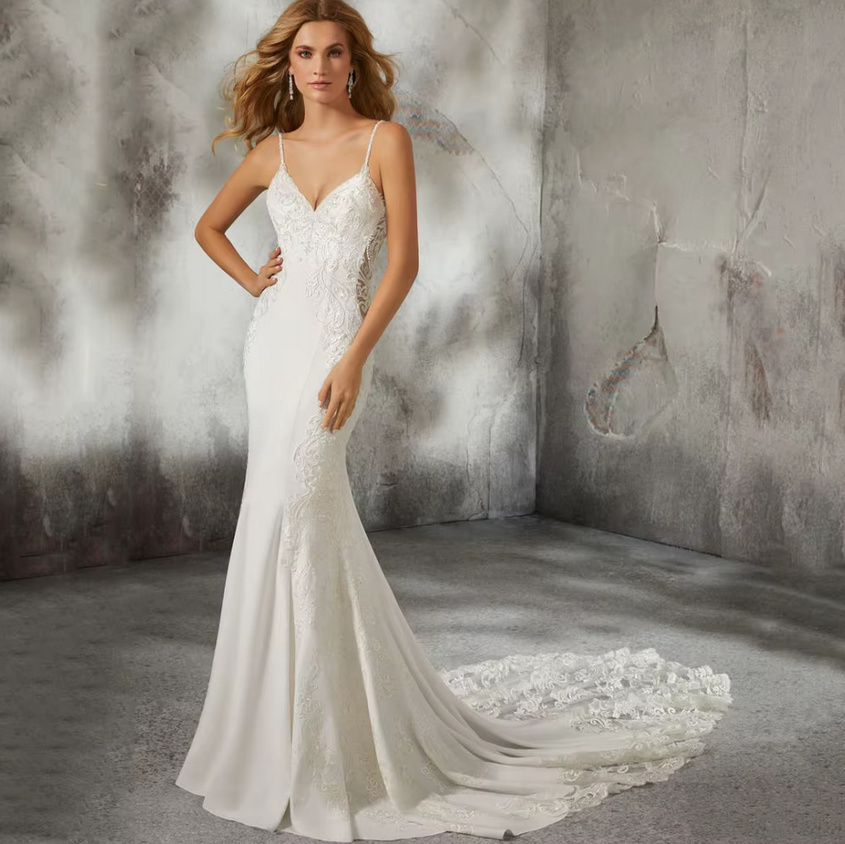 Spaghettiträger Meerjungfrau Brautkleid Dala mit Spitze und Schleppe Rückenfrei