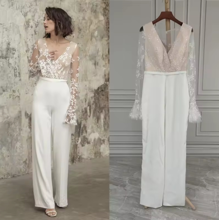 Braut Einteiler Overall Jumpsuit Dido mit Ärmeln aus Spitze