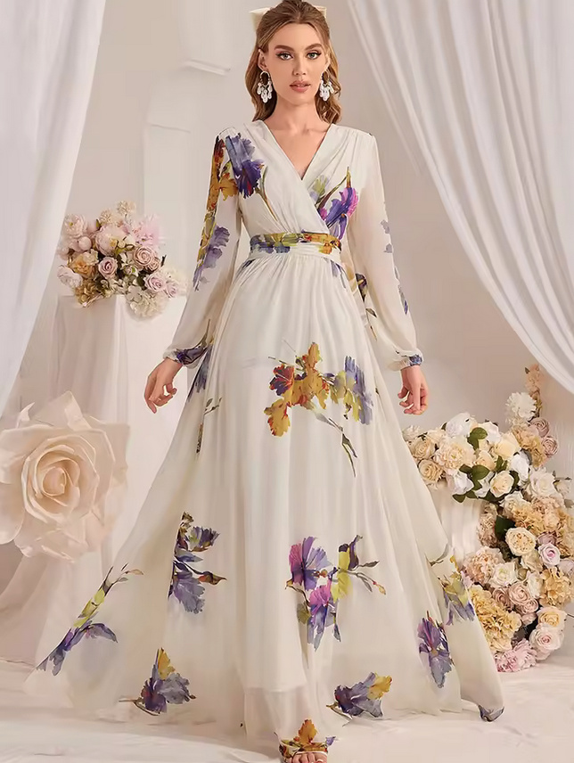 A Linie Langarm Maxi Kleid Gaia Elegant für Hochzeitsgäste