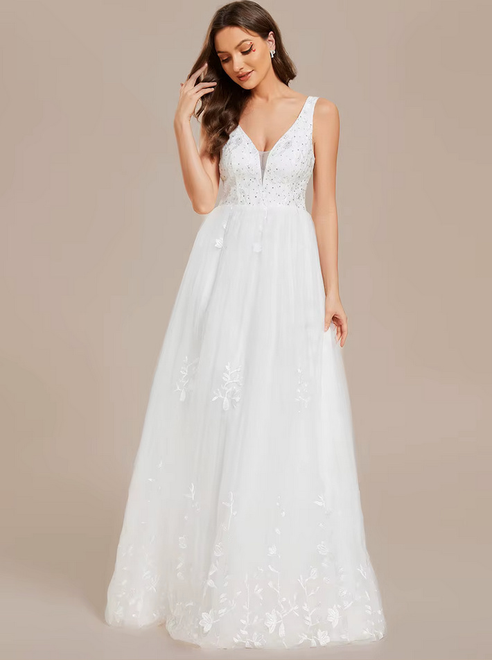 Empire Brautkleid Gesa mit V Ausschnitt Tüll und Spitze