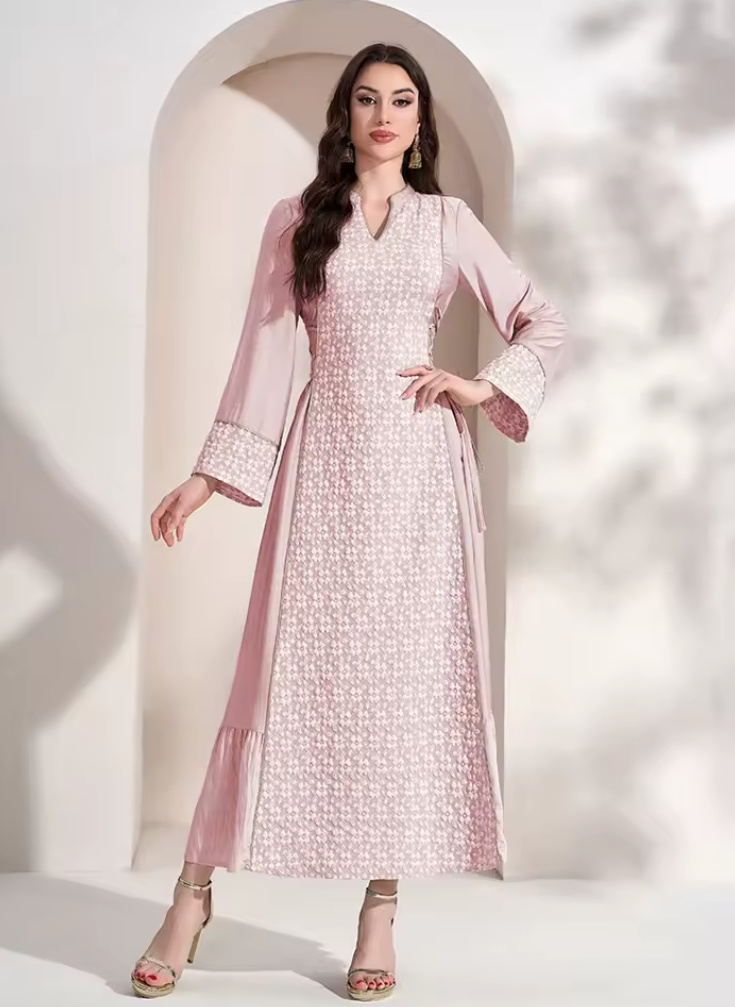 A Linie Kleid Gudrun Elegant für Hochzeitsgäste in Rosa mit Blumen Stickereien