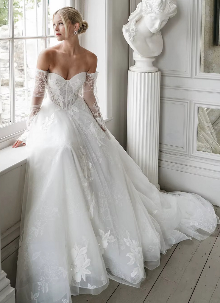  A Linie Boho Brautkleid Gianni Schulterfrei mit Lingerie Oberteil und Spitze