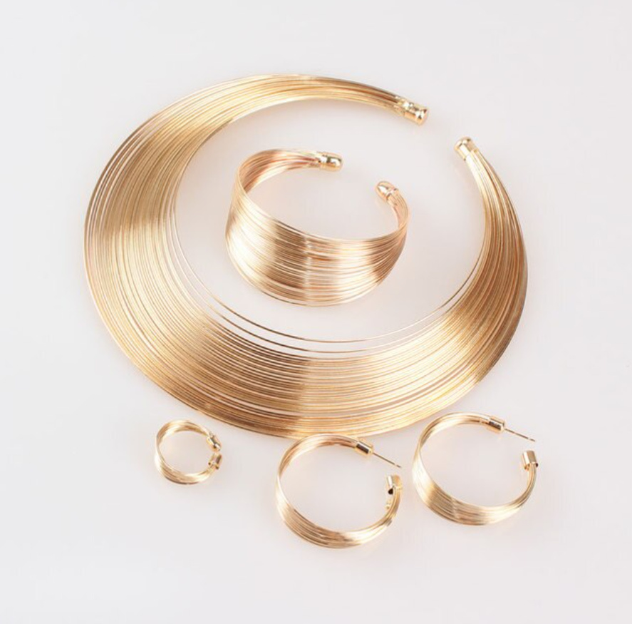 Indisch Style Brautschmuck Set im Gold Choker Halskette Armband Ohrringe Ring