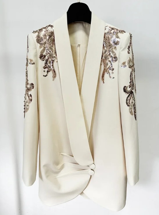 Eleganter Blazer für die Braut in Ivory mit Strass Pailletten Bestickt