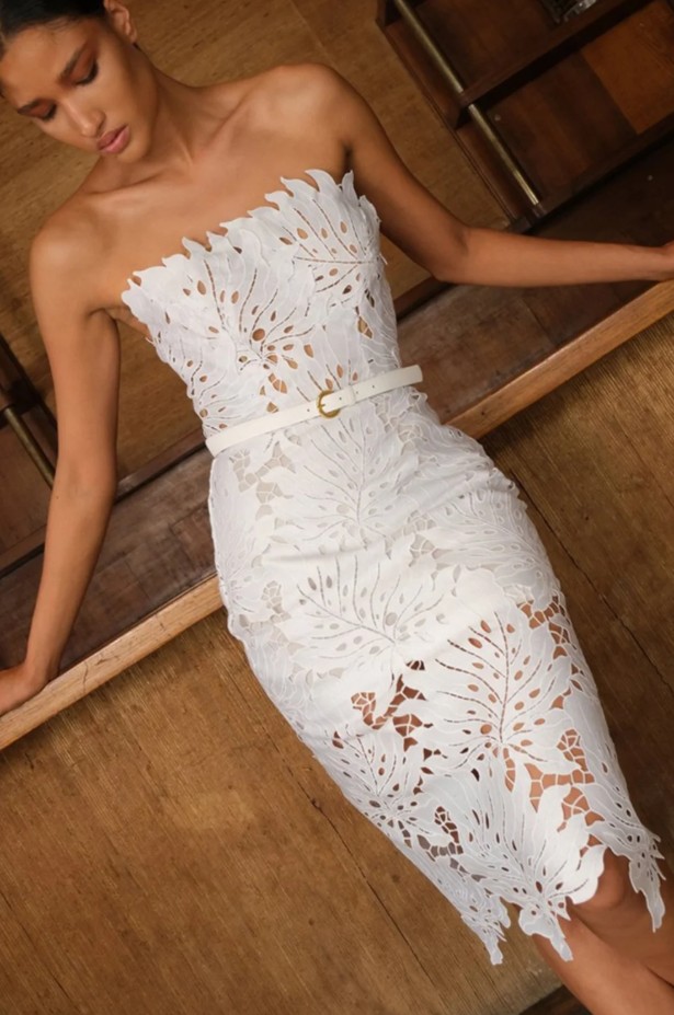 Schulterfreies Bleistift Standesamtkleid Hortensia aus Spitze
