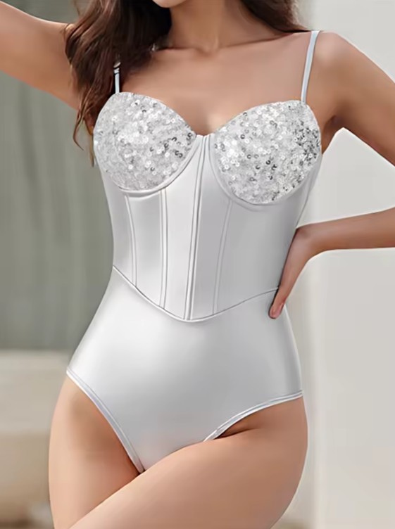 Satin Corsage Body für die Braut mit Pailletten