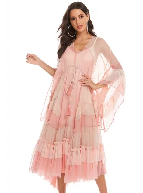  A Linie Chiffon Kleid für Hochzeitsgäste in Rosa