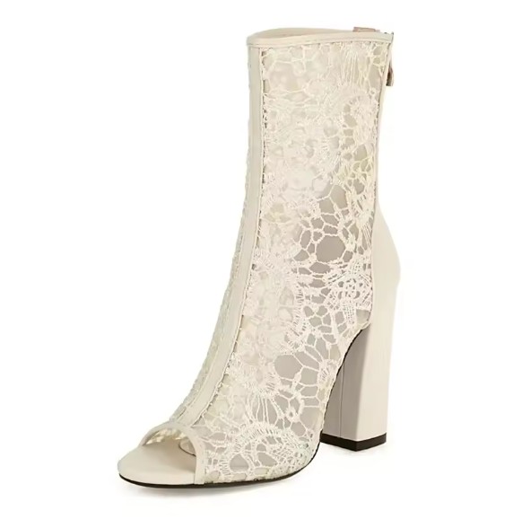 Brautschuhe High Chunky Heels mit Spitze