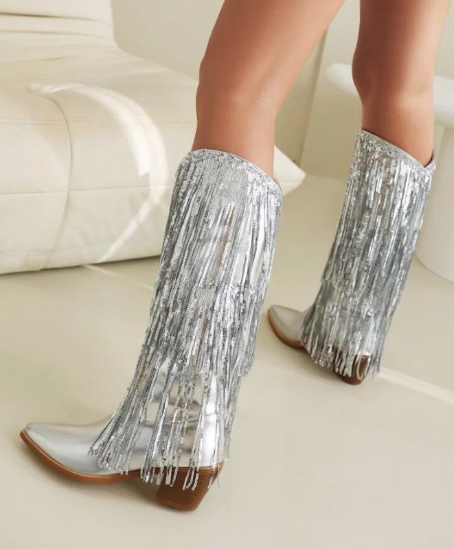 Pailletten Brautschuhe Glitzer Western Cowboy Stiefel Ingvelde