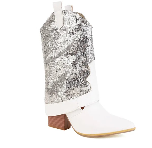 Brautschuhe Glitzer Western Cowboy Stiefel Irmtraud mit Silber Pailletten 