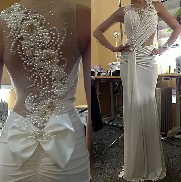I Linie Brautkleid Iniki mit Blumen Perlen Stickereien