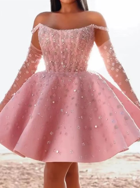 A Linie Glitzer Cocktailkleid Ivonne für Hochzeitsgäste in Rosa