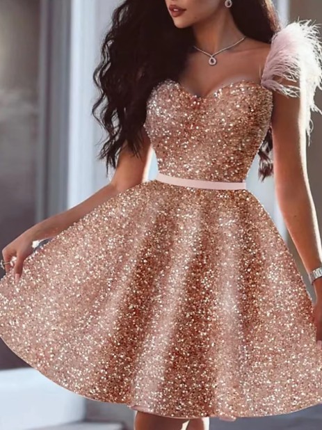 A Linie Glitzer Cocktailkleid Iekika für Hochzeitsgäste in Gold