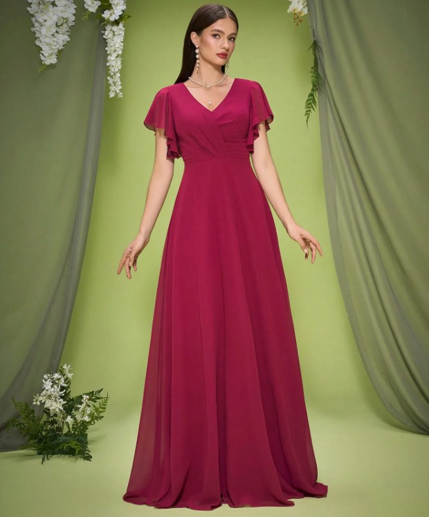 A Linie Empire Kleid als Hochzeitsgast mit Ärmeln in Rot