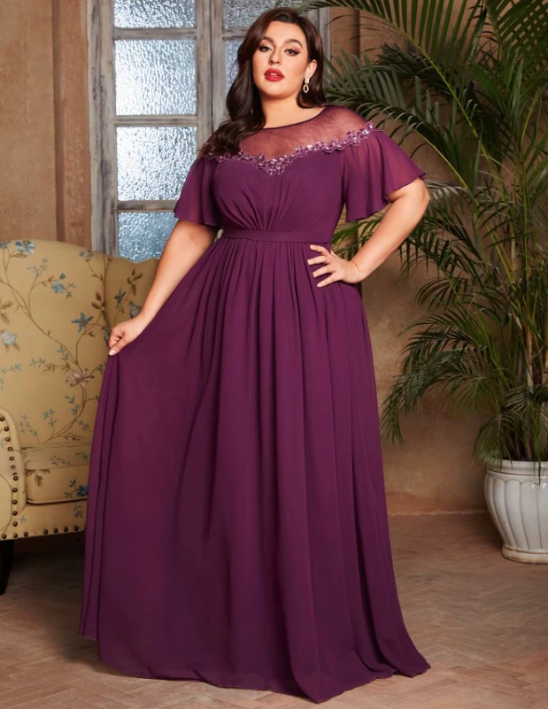 Empire Maxi Chiffon Kleid Ilona Elegant für Hochzeitsgäste in Lila