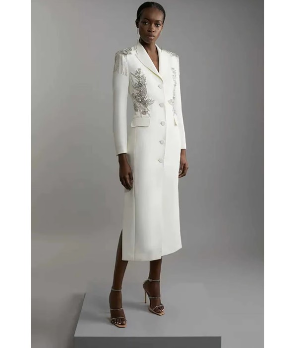 I Linie Langarm Blazer Kleid für die Braut mit Strass Stickereien 
