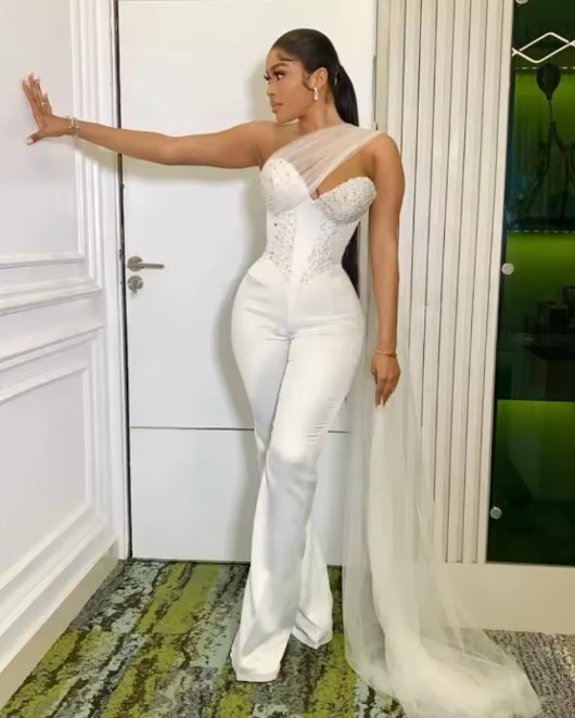 Braut Hochzeits Overall Jumpsuit mit Korsett Schnürung und Strass 