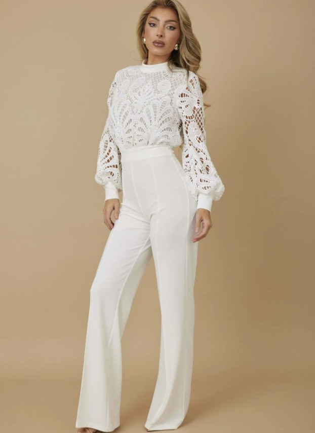 I Linie Langarm Braut Overall Haunani mit Spitze