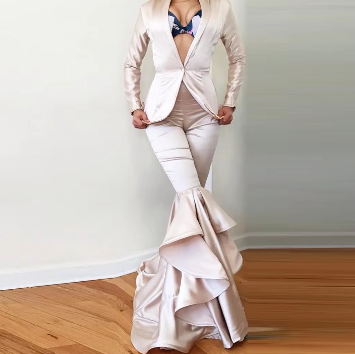 Satin Braut Outfit Hosenanzug mit Meerjungfrau Hose