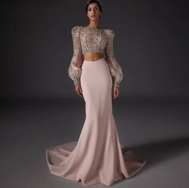  Zweiteiliges Luxus Fit and Flare Brautkleid Julie mit Strass Perlen Stickereien