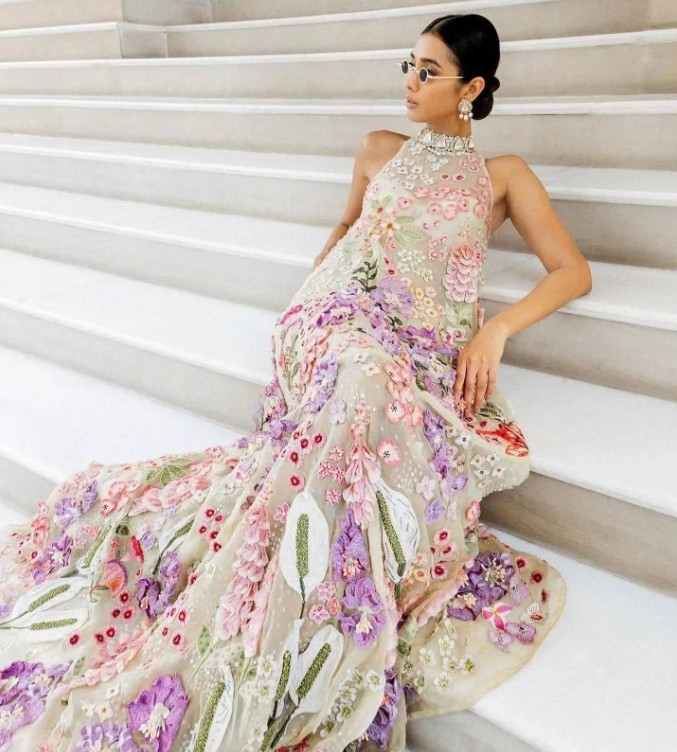 Ärmelloses A-Linie Brautkleid Bodenlang mit 3D-Blumenperlen