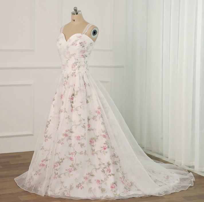  A Linie Brautkleid Jolyne mit Pinselscheleppe und Bunte Blumen