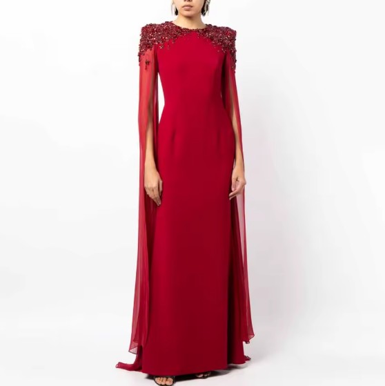 Luxus Strass Brautkleid Jaden in Rot mit Flare Ärmeln