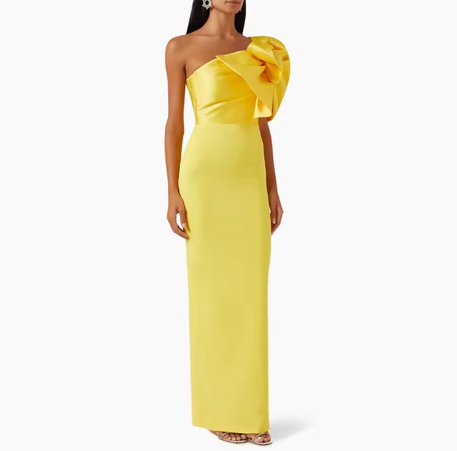 One Shoulder I-Linie Brautkleid Janis mit Maxi Schleife in Gelb