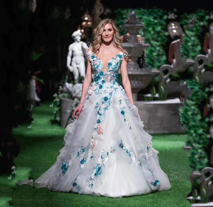 Ärmelloses A-Linie Brautkleid Josy mit Blaue Blumen 