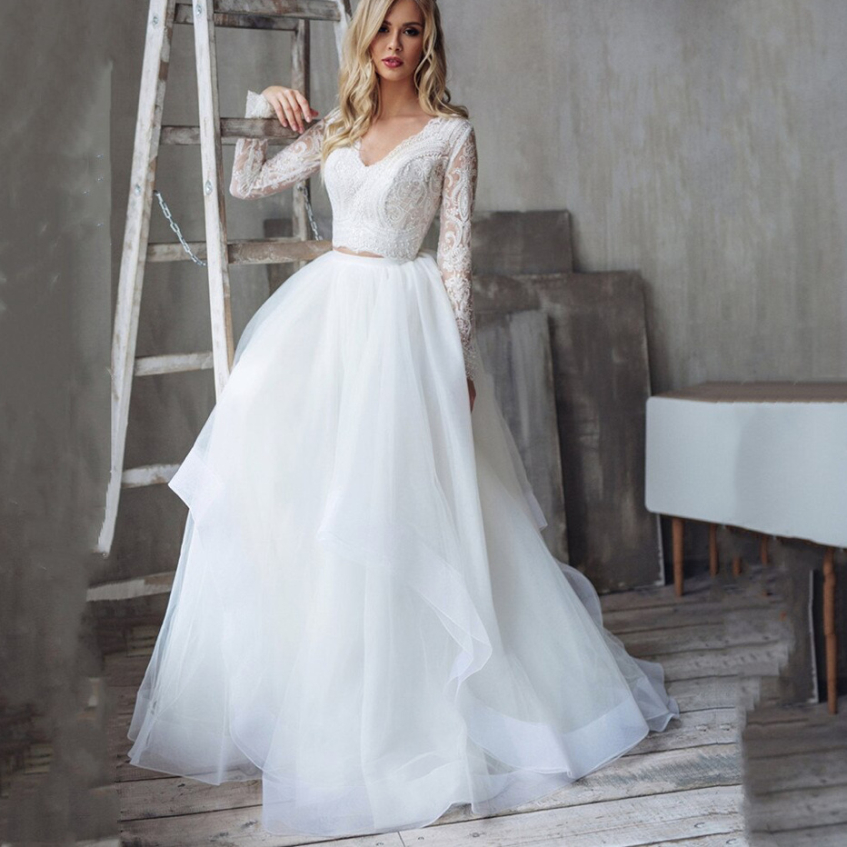 Zweiteiliges Brautkleid Alica mit Tüllrock und Spitzen Bluse Bodenlang