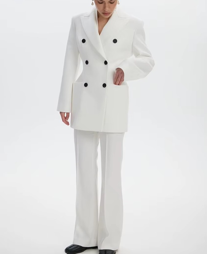 I-Linie Damen Hosenanzug für die Braut mit Schwarze Knöpfe Standesamtmode