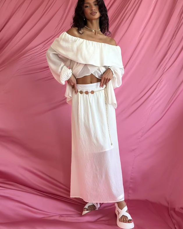 Boho Style Braut Zweiteiler Julika für den Standesamt Crop Top Bluse mit Rock im Set