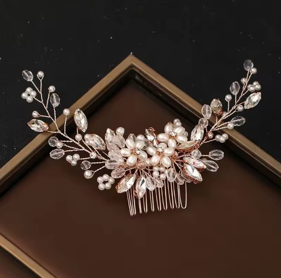 Blumen Braut Haarkamm Jenny mit Strass und Perlen
