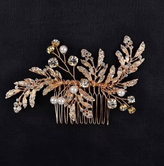 Blumen Braut Haarkamm Julina mit Strass und Perlen