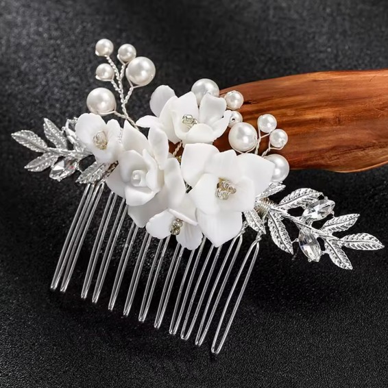 Blumen Braut Haarkamm Jale mit Perlen und Harz Blumen