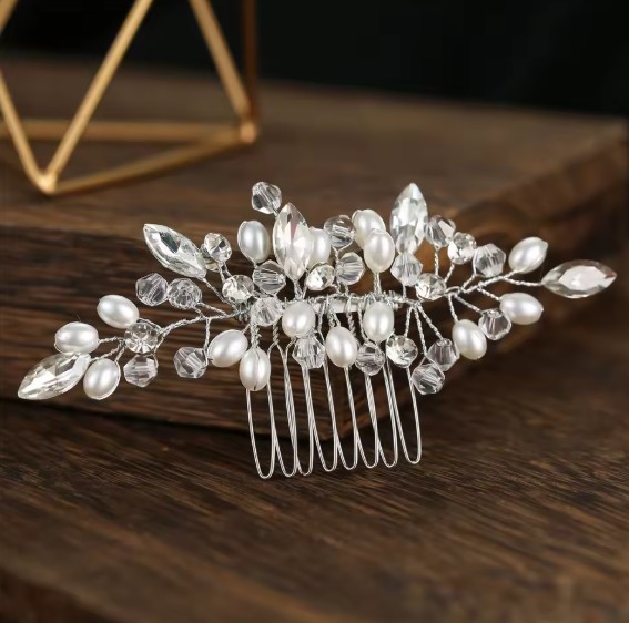 Blumen Braut Haarkamm Joelina mit Strass und Perlen