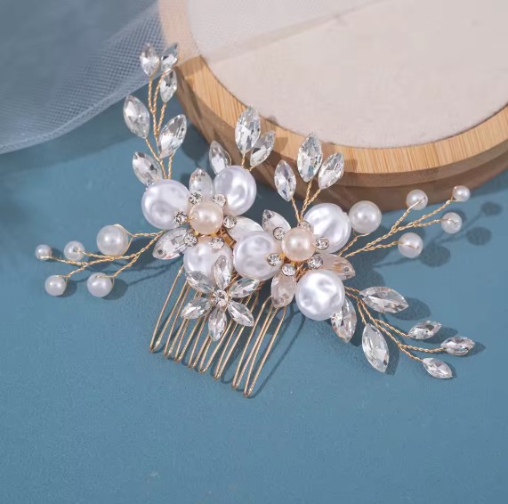 Blumen Braut Haarkamm Joeline mit Strass und Perlen