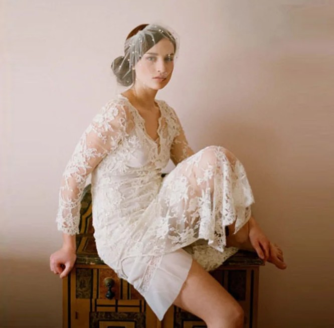 Tüll Rouge Schleier Jesse mit Perlen in Weiß