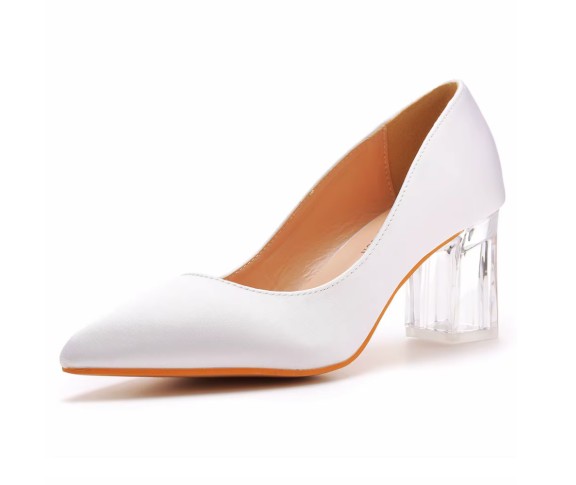 Satin Brautschuhe Jorinde Hochzeitsschuhe mit Block Absatz Durchsichtig 