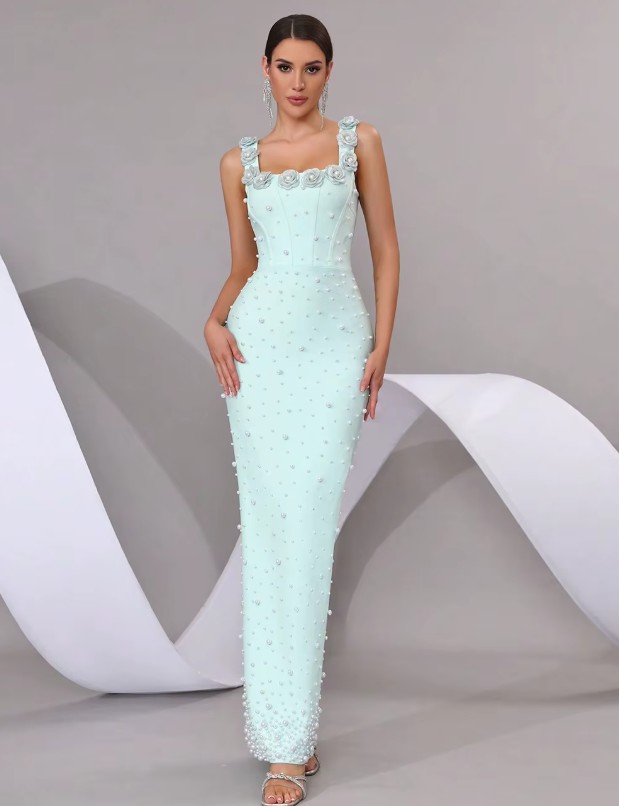 Ärmelloses Etui Standesamt Brautkleid Iolana in Hellgrün mit Blumen und Perlen Applikationen