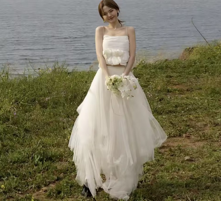 Spaghettiträger Boho Brautkleid Irem Zweiteilig 